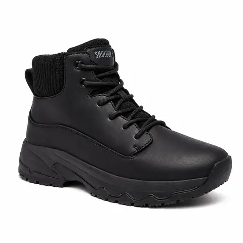 SHULOOK Women's Mid-Cut Round Toe Synthetic Plain All-Seasons Kitchen Work Shoes - Waterproof, Slip-Resistant, Lace-Up, Cushioned, Lightweight, Breathable, Adjustable Ankle Support, Rubber Sole for Restaurant Safety Footwear, Food Service