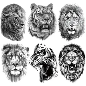6-Pack Lion King Tiger Tattoo Stickers, Large Half Arm Sleeve Temporary Tattoos, Waterproof Durable Fake Tattoos for Travel Daily Street Party