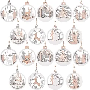 18 Christmas Decorations: Rustic Country Winter Wonderland Glitter Accents, 3D Wooden Hanging Ornaments, Winter Christmas Tree Window & Door Accessories (18)
