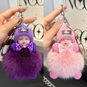 2Pcs Adorable Soft Plush Doll Keychain Fluffy Baby Charm Bag Pendant Car Key Ring Home Rack Hanging Backpack Accessory Cute Kawaii Gift for Girls Women Viral TikTok Shop Aesthetic Toy