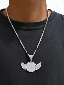 Men's Necklace Simple Unique Angel Wings Design, Rarely Embedded Diamonds, Long Chain, Alloy Necklace, Exquisite Chain Jewelry, Fashion Jewelry for Men, Stylish Accessory, Iced Out Necklace