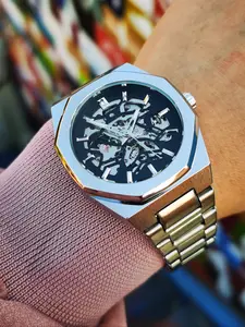 1pc Men's Fashion Business Automatic Mechanical Watch Luminous Hands Stainless Steel Strap Irregular Case Classic Skeleton Mens Watches Gifts Business Automatic Wristwatch