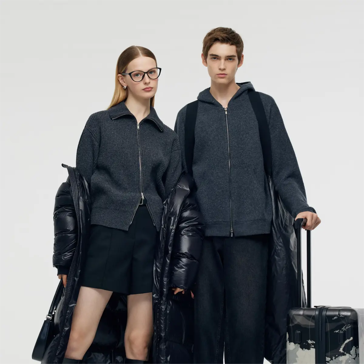 100% Brushed Wool Zip-Up Unisex Hoodie Tops Casual