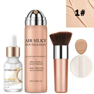 Air Spray Foundation Full Coverage with Rice essence, Breathable Lightweight Matte Finish Liquid Foundation with Makeup Brush & Sponge, Flawless Smooth Longwear Face Makeup for All Skin Types , 2# beige