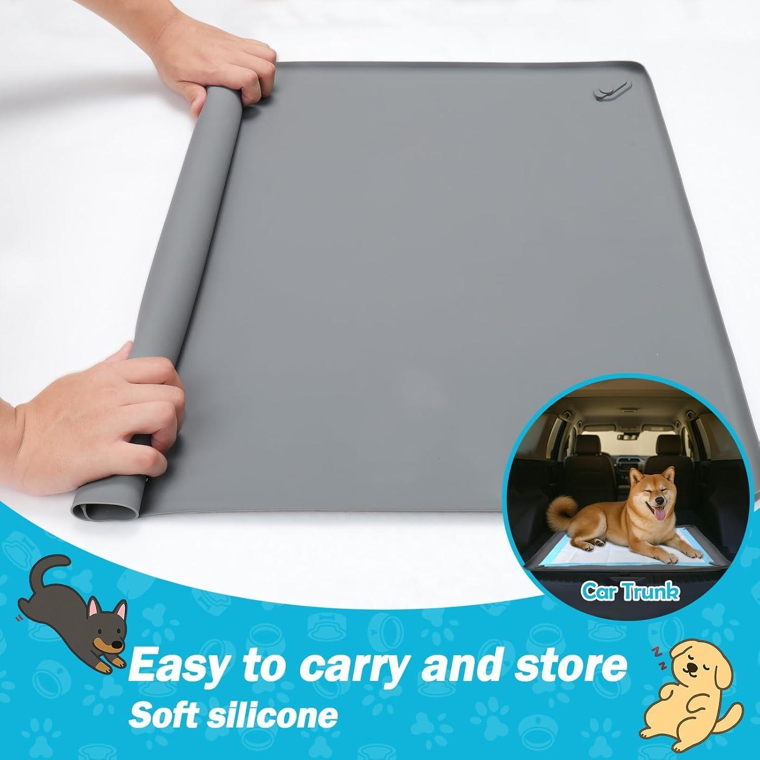 Dog Pee Pad Holder Tray - Fits Up to 36” x 23” Pee Pad Holder for Dogs - Stable Grip, Raised Edges, Quick-Wipe Silicone Surface Dog Pad Holder for Indoor Flooring Protection