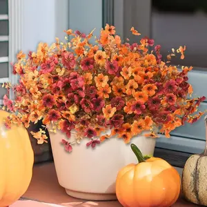 Colorful Faux Flower Ornaments - 12-Piece Multi-Size UV-Resistant Realistic Silk Mums, Daisies, Eucalyptus Leaves Artificial Decor for Outdoor Garden Pots, Front Porches