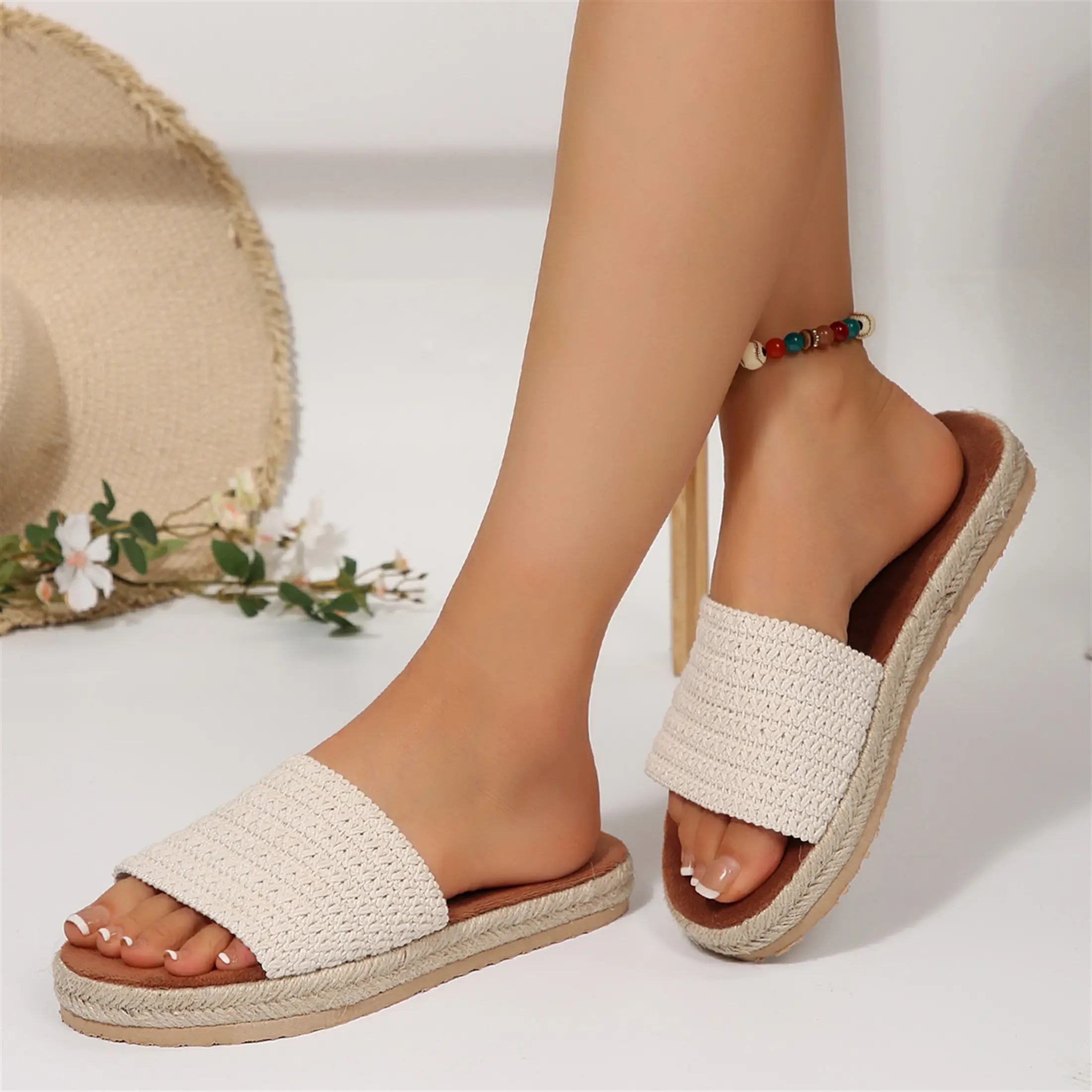 Casual Straw Weaving Platform Sandals for Women Wedges Slides Bohemia Sandals Flatform Open Toe Beach Sandals Summer Vibes