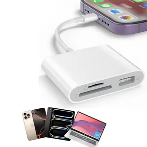 1-piece SD card reader for iPhone, with a USB camera adapter. It supports SD, TF, and micro SD cards, and is perfect for trail game cameras or iPads, with no app installation required.