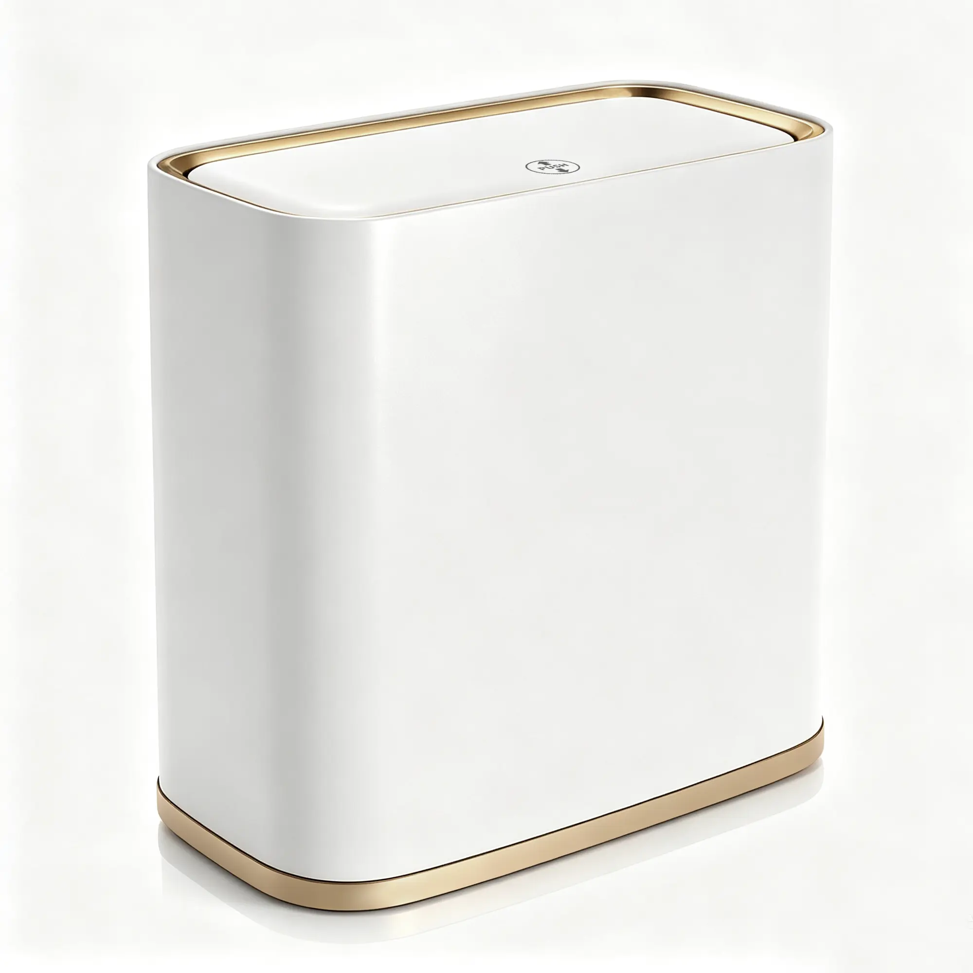 Pukomc 2.7GAL Slim Profile Trash Can - Press-Top Kitchen Trash Can with Lid, Hidden Bag Holder, Hidden Wheels, ABS/PP Body, Minimalist Modern Bath Waste Container (Single Unit)