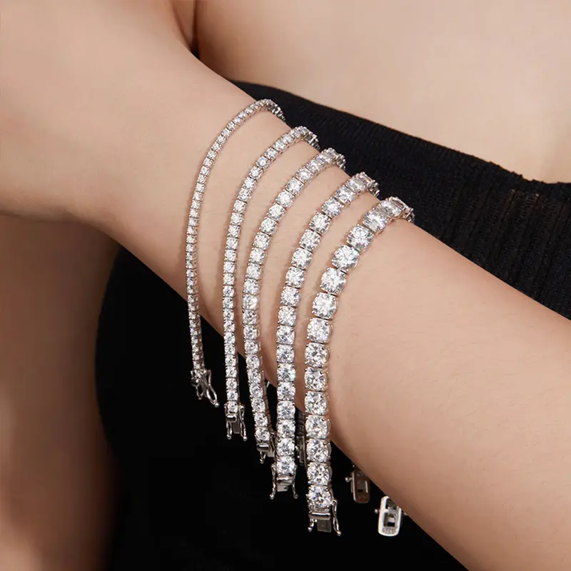 Moissanite Tennis Bracelet in 18-Karat White Gold Plated 925 Sterling Silver with VVS1 Round Cut Gemstones, Water Resistant Unisex Fit, Engagement Gift for Son or Him, Best Friend
