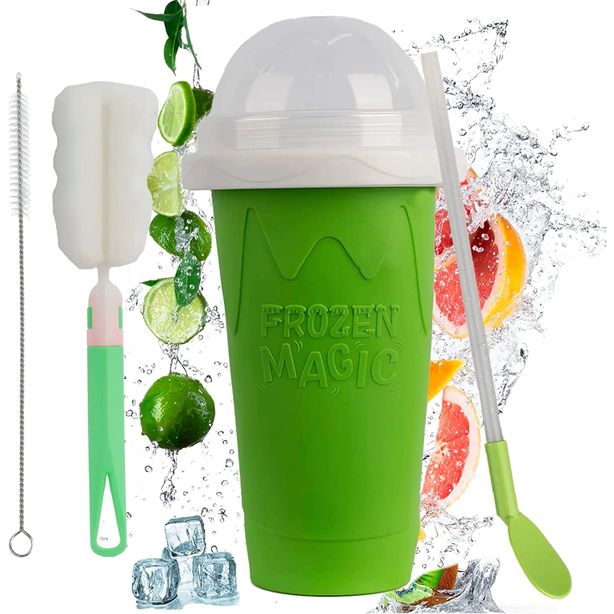 Slushy Cup Maker,Large Slushie Maker Cup 500ml,Double Layers Silicone Slushie Cup Maker Squeeze Cup,Quick Frozen Magic Slushy Maker Cup,DIY Slush Cup,Cool Stuff Gifts for Kids and Family - Pink