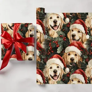 Golden Retriever Christmas Wrapping Paper, Cute Puppy Gift Wrap for the Holidays