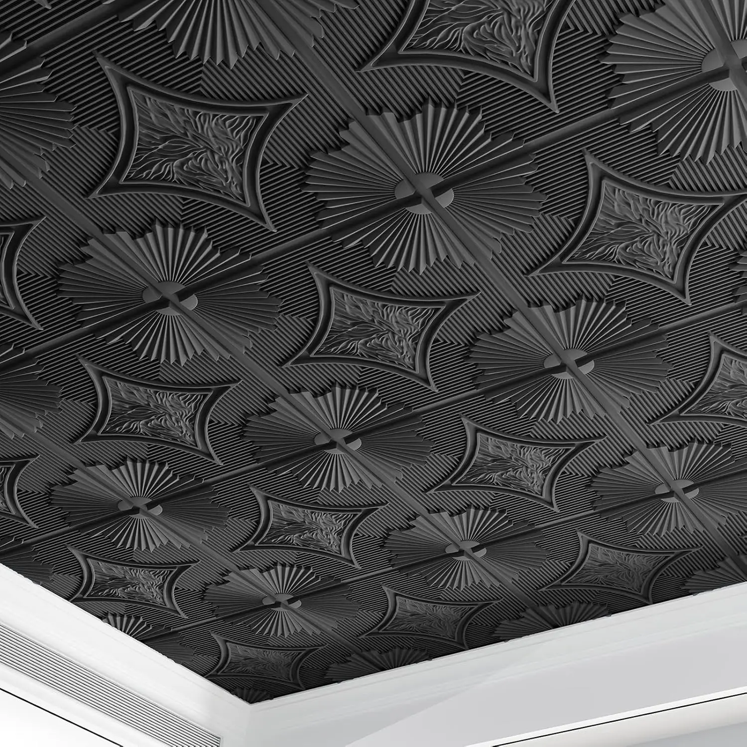 Drop Ceiling Tiles 24x24 in Black (12-Pack, 48 Sq.ft), 3D Wainscoting Panels Glue Up 2x2