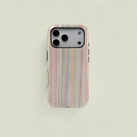 This light blue and beige watercolor style striped protective case is a durable 2 in 1 device suitable for iPhone 17/16/15/14/13/12/11 Pro Max/Plus/Pro and Samsung Galaxy S26/S25/S24/S23 Ultra series. It features a simple and stylish design.
