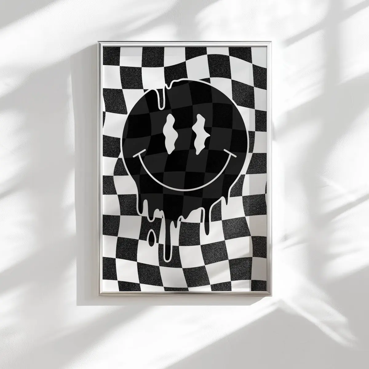 Melting Smiley Face Black & White Poster, Trendy Funky Wall Art, Room Decor Unframed