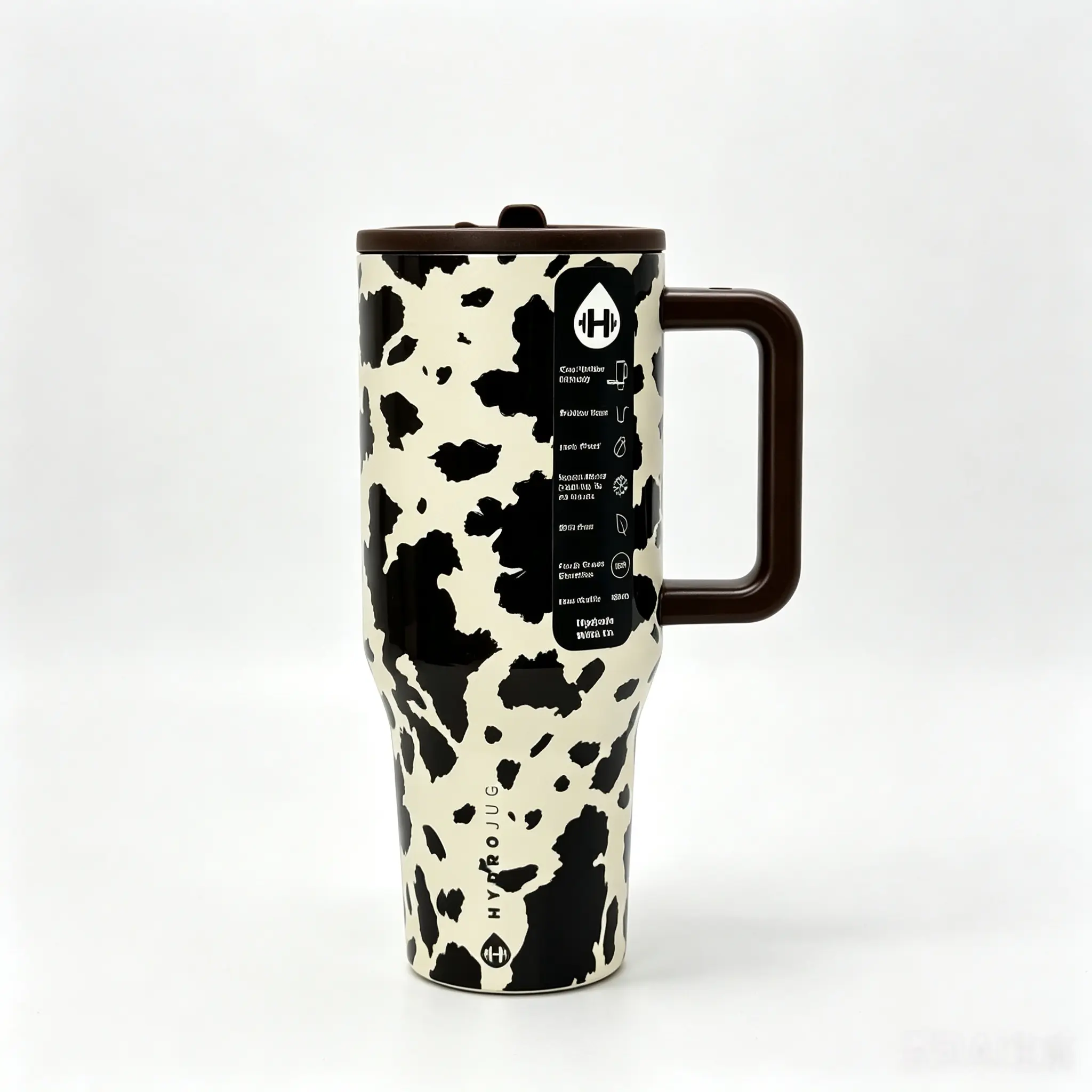HydroJugs 40oz Stainless Steel Insulated Vacuum Flask with Cute Black White Cow Pattern, Leak-Proof Portable Travel Drinkware, 24H Cold Retention, Ideal for Coffee & Water, Water Bottles Pirate Skull Tumbler insulation heavy metal lover gift cartoon el