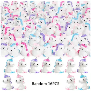 16pcs Mini Resin Unicorn Figurines, Miniature Unicorn Animals for Garden, Aquarium, Dollhouse, Birthday Party, Room Crafts Decor