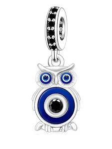 Cute Cartoon Owl Pendant with Zirconia, Copper Plated Silver Color, Animal Pattern, Preppy Style, Perfect Gift for Friends
