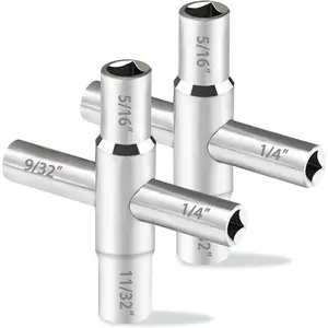2pcs 4 Way Sillcock Key Set 1/4", 9/32", 5/16", 11/32 Steel Water Key for Valve Faucet Cabinet Opening, Hose Bib and Spigots