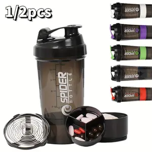 500ML/17oz Detachable Three-Layer Hidden Sports Water Bottle, Portable Leak-Proof Protein Mixer Cup, Plastic Spring Cup