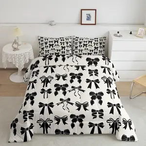 Bow Bedding Set for Boys Girls Teens,Black Bow Comforter Set,Cute Bowknot Comforter,Microfiber Bow Duvet Set,Bedroom Bedroom Home Decor Quilt Set
