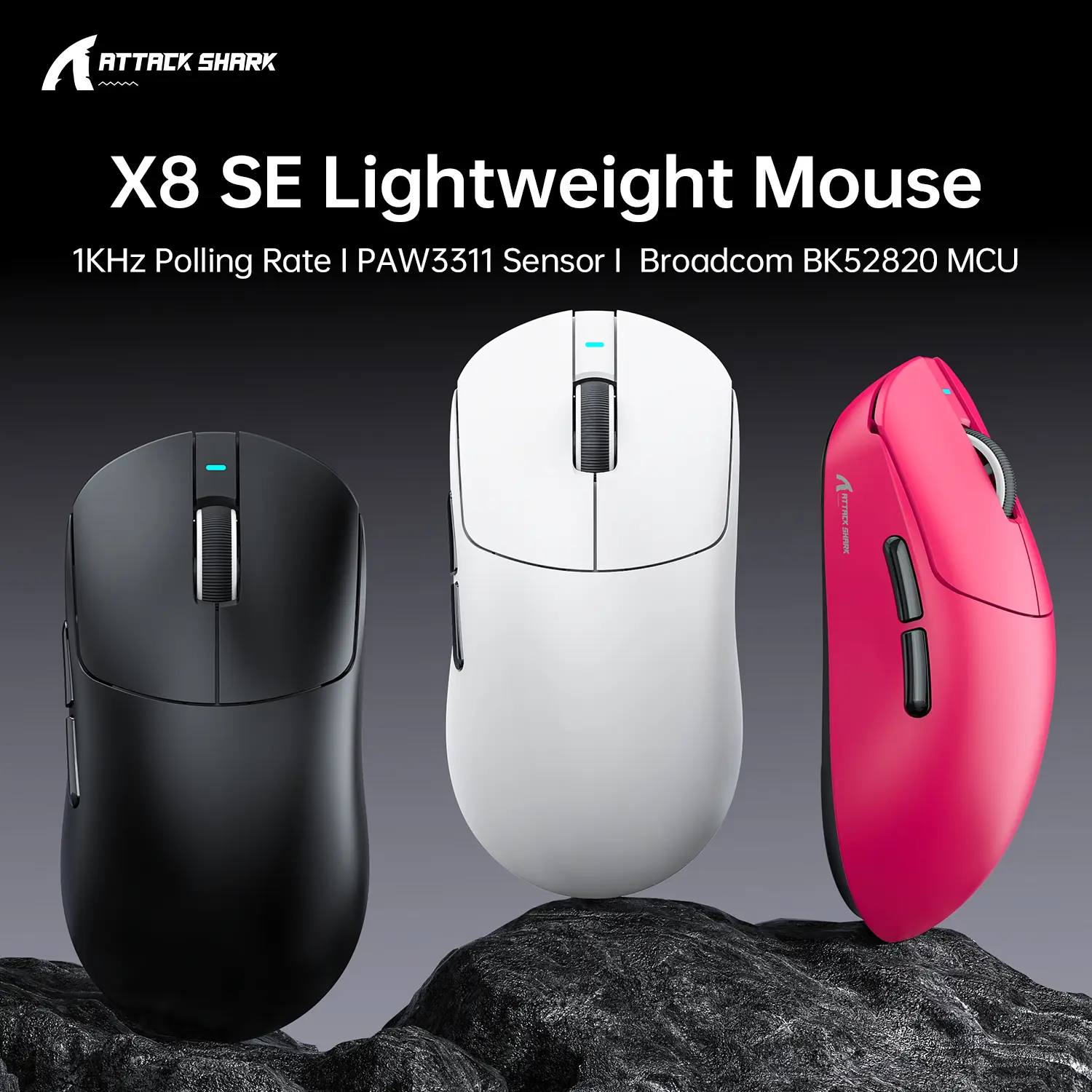 ATTACK SHARK X8SE Tri-mode Wireless Gaming Mouse 25000 DPI Ultra Lightweight 55g, PixArt PAW3311 Gaming Sensor, BT/2.4G Wireless/Wired, Computer Peripherals, Gaming Accessory