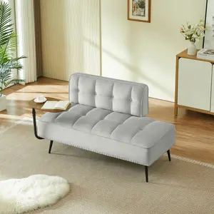54-Inch Modern Two-Seater Velvet Sofa with Backrest & 360° Rotating Side Table – Entryway Ottoman, Multi-Use Bench, Office Desk and Chair Set, Space-Saving Design for Living Room, Bedroom, Apartment