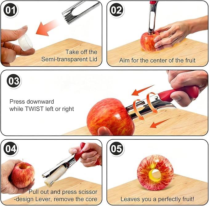 Apple Corer Tool Ergonomic Non-Slip Handle Sharp Serrated Blades Stainless Steel Fruit Core Remover Kitchen Tool Red Apple Corer Tool Ergonomic Non-Slip Handle Sharp Serrated Blades Stainless Steel Fruit Core Remover Kitchen Tool Red