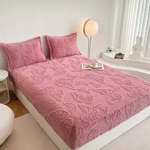 Butterfly Embroidered Bedding Set, Winter Thickening Soft Warm, Deep Pocket High Edge Anti-Slip, Includes Sheet & Pillowcases, Bed Sheets Set
