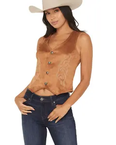 Rock & Roll Denim Women's And Faux Suede Boot Stitch Vest - Bw98c07762