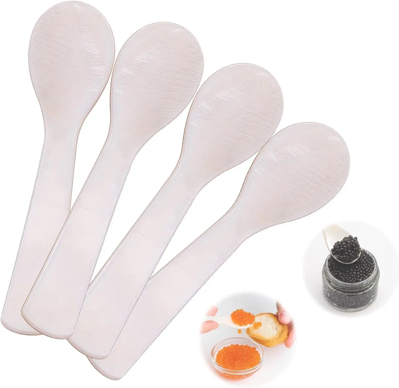 Caviar Spoons, Mother of Pearl Caviar Spoon Set of 4 with Hand Craft W Round Handle for Egg, Ice Cream, Coffee, Restaurant Serving(9cm/3.54 Inch)