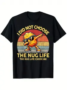 Boys' Cartoon Chicken Nugget T-Shirt |   "I Did Not Choose the Nug Life" Slogan, Soft Breathable Fabric, Regular Fit Crew Neck, Perfect for Summer Casual Wear, Machine Washable