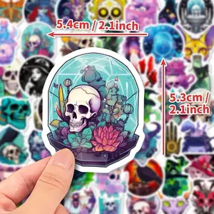 50 Pack of Skulls, Skeleton and Horror Themed Stickers and Decals. Waterproof. No Duplicates