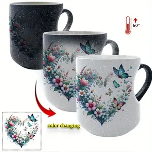 Heat Sensitive Ceramic Cup - Charming Color Changing Love Handle Cup (11 oz/330 ml) | Ideal Holiday Gift for Friends, Perfect for Christmas and Thanksgiving