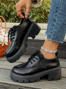 Women's new thick-soled comfortable soft lace-up shoes, British-style round-toe loafers, JK Mary Jane style new shoes for all seasons, suitable for daily casual wear and various formal occasions.