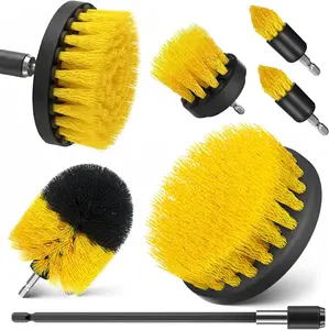 6-Pack Drill Brush Attachments Cleaning Kit Power Scrubber Brushes with Long Handle for Bathroom Shower Tile Tub Grout Kitchen Car Detailing