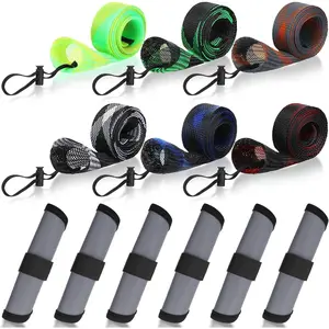 12 count Fishing Rod Sleeves and Lure Wraps Fishing Rod Socks Pole Covers with Lanyard and 5.91 Inch Lure Covers for Fly, Casting, Sea Fish Rods Protector (Grey)