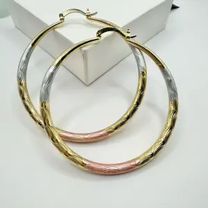 Beautiful Gold Plated Hoop Earrings- Tricolor Earring Hoops