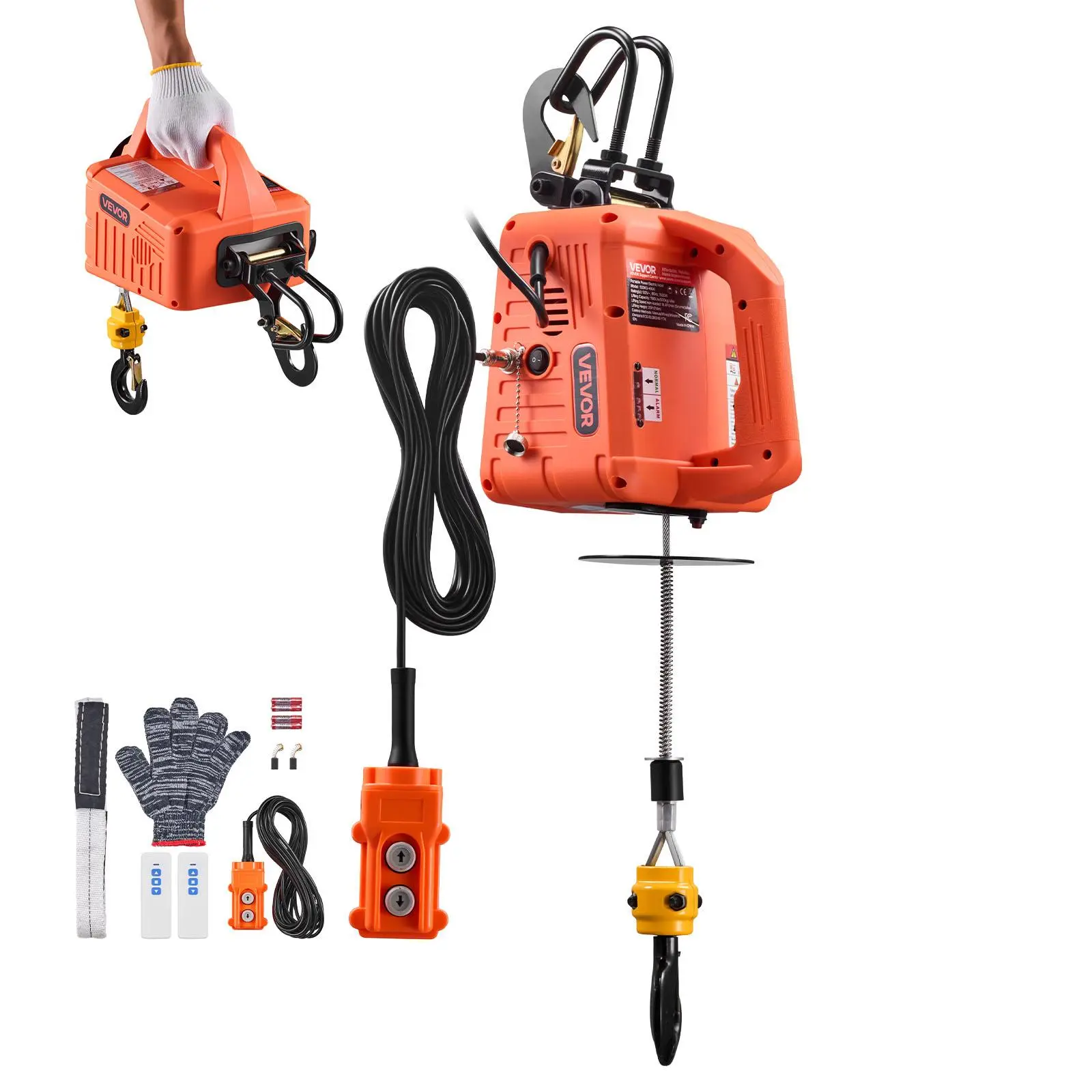【summerfinds】VEVOR 3-in-1 Electric Hoist Winch, 1100 lbs Capacity, 1500W Portable Electric Power Winch, 25 ft Lifting Height, 16.4 ft/min with Manual, Wired & Wireless Remote Control for Factory, Warehouss, Garage