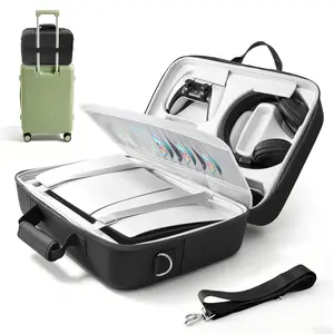 PS5 Carrying Case Hard Shell Travel Bag Waterproof Shockproof Dustproof Compatible with PS5 Console & PS5 Slim, Shock Absorbing EVA Protective Pouch for Controller Headset Game Discs Accessories with Padded Shoulder Strap and Organized Storage