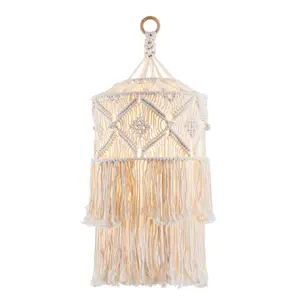 Handwoven Bohemian Style Pendant Light Shade, Multiple Tassels Decorative Lampshade for Living Room Bedroom Wall Hanging Rug, Festival Gift Decoration