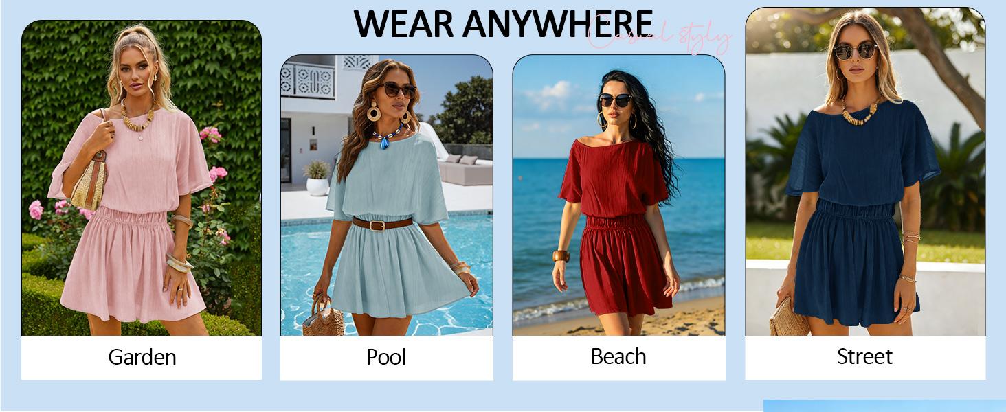 EASORA Women’s Casual 2 Piece Outfit Short Sleeve Loose Top and Flowy Mini Skirt Set for Summer Vacation Suits