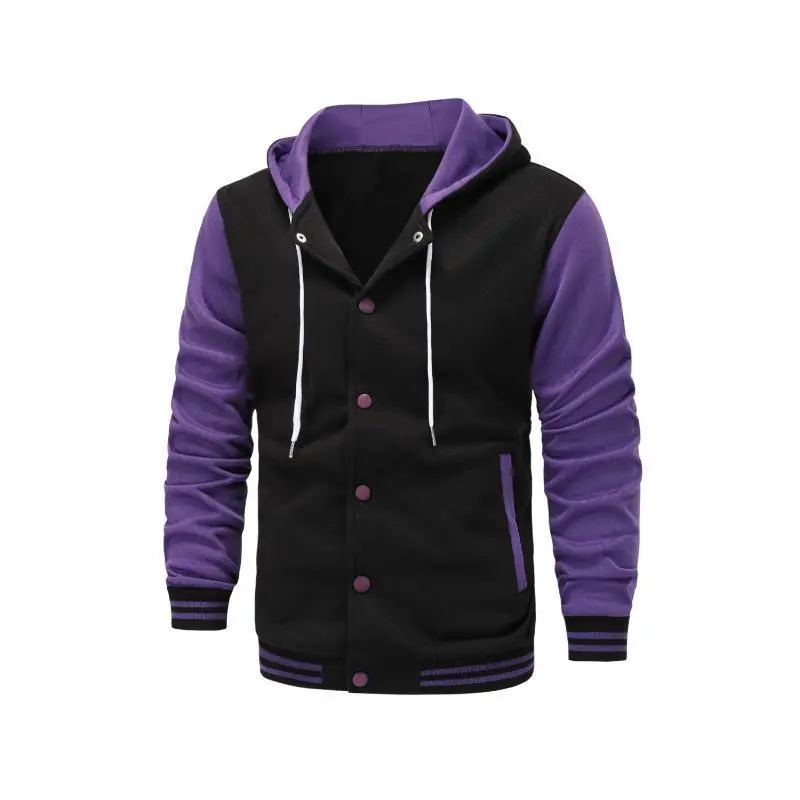 Mens Varsity Hoodie Jacket - Color-Blocked, Casual Letterman Style - Lightweight for Spring & Fall Sleeve  Knit Sweatshirts Polyester Clothes Fabric