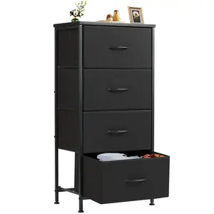 Dresser for Bedroom, 4 Drawer Dresser, Storage Tower with Fabric Bins, Chest of Drawers for Closet, Living Room, Hallway, Charcoal Black Wood Grain Print