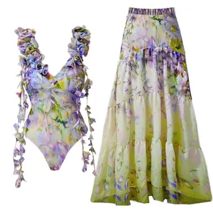 Summer Madness Floral Bathing Suit Set For Women with Colorful Floral Print and Matching Skirt