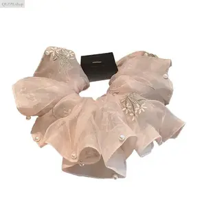 Pearl Mesh Embroidered Scrunchie Hair Tie for Women, 2026 TikTok Trend Luxury High-End Hair Rope, Fashion Hair Band for Thick Hair High Ponytail, Non-Damage Strong Hold Elastic, No-Crease Chic Accessory for Daily, Party,summerwins