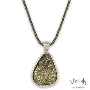 Gold O' Natural Pyrite Pendant (Oval Shape) in  Faceted Pyrite Bead String.