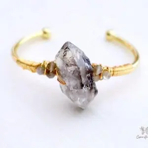 Herkimer Diamond and Labradorite Cuff Bangle Bracelet to awaken spiritual and psychic abilities, manifestation