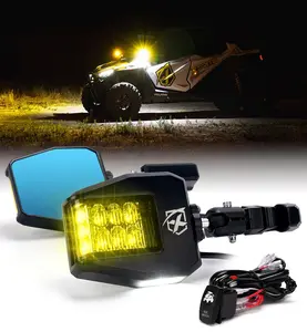 Xprite UTV Side Mirrors with Amber LED Turn Signal Lights – Rear View Mirrors for Can-Am Maverick X3 & Polaris RZR