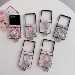 Korean Cute Rabbit Bear Phone Case for Samsung Galaxy Z Flip7 6 5 Flip7 6 Flip6 7 FE Cover with Charm Cartoon Protection Cases